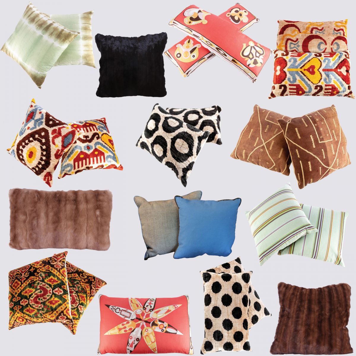 Decorative, Vintage Fabric, Custom, Ikat, Fur and Mink Pillows